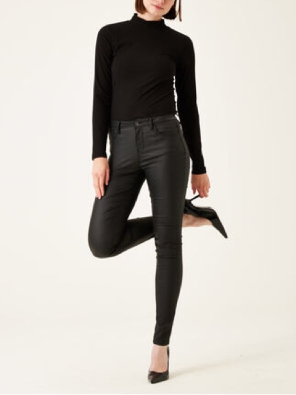GARCIA Celia High Waist Matte Coated Pants Ink Black W29 edgy urban chic NWT